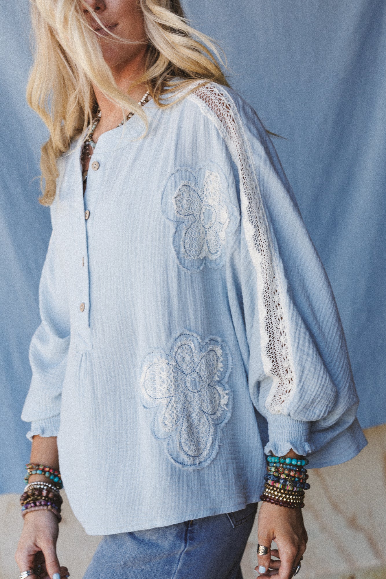 Soul Stir Crochet Trim Top - Blue - Image 4