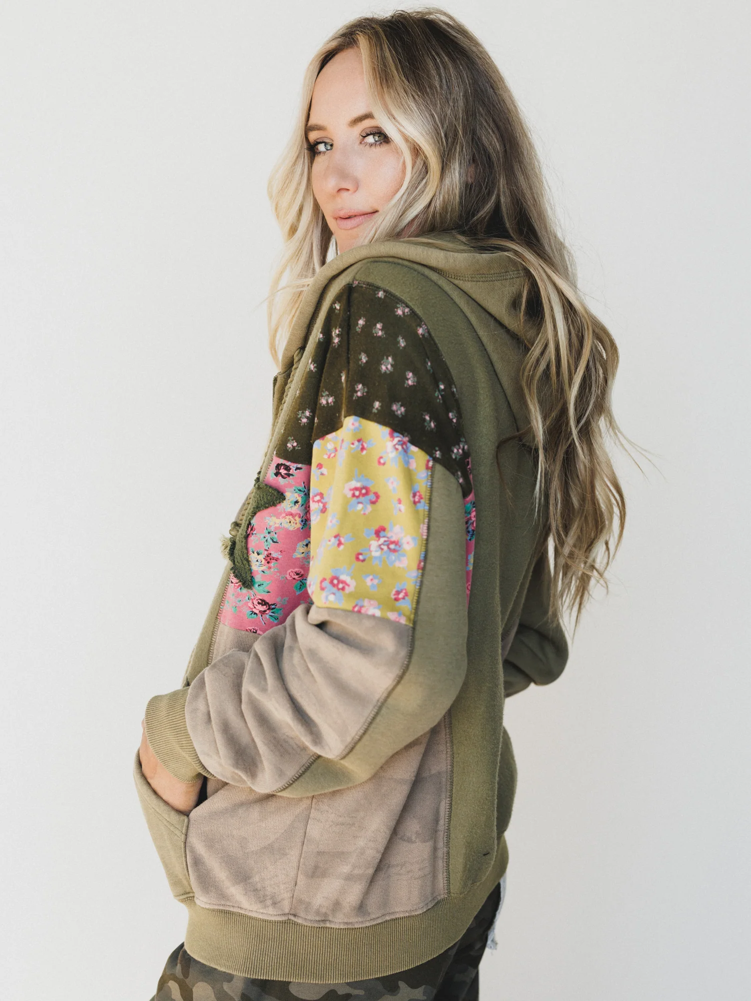 Stars on the Double Zip Up Hoodie - Faded Olive - Image 4
