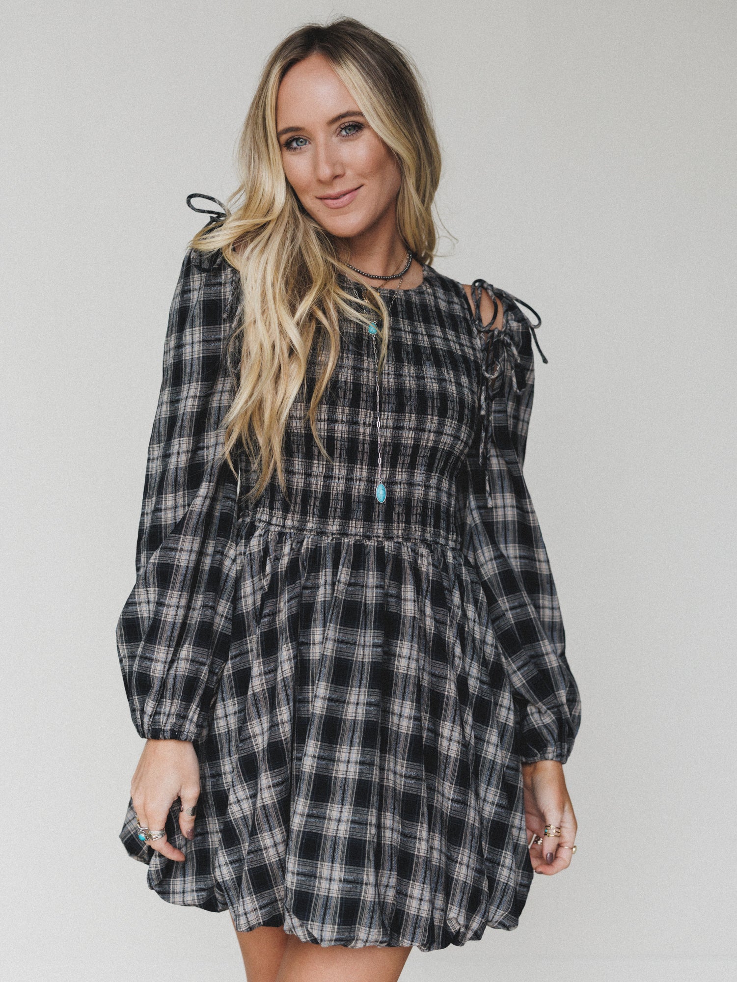 Sunset Rust Plaid Dress - Black - Image 5
