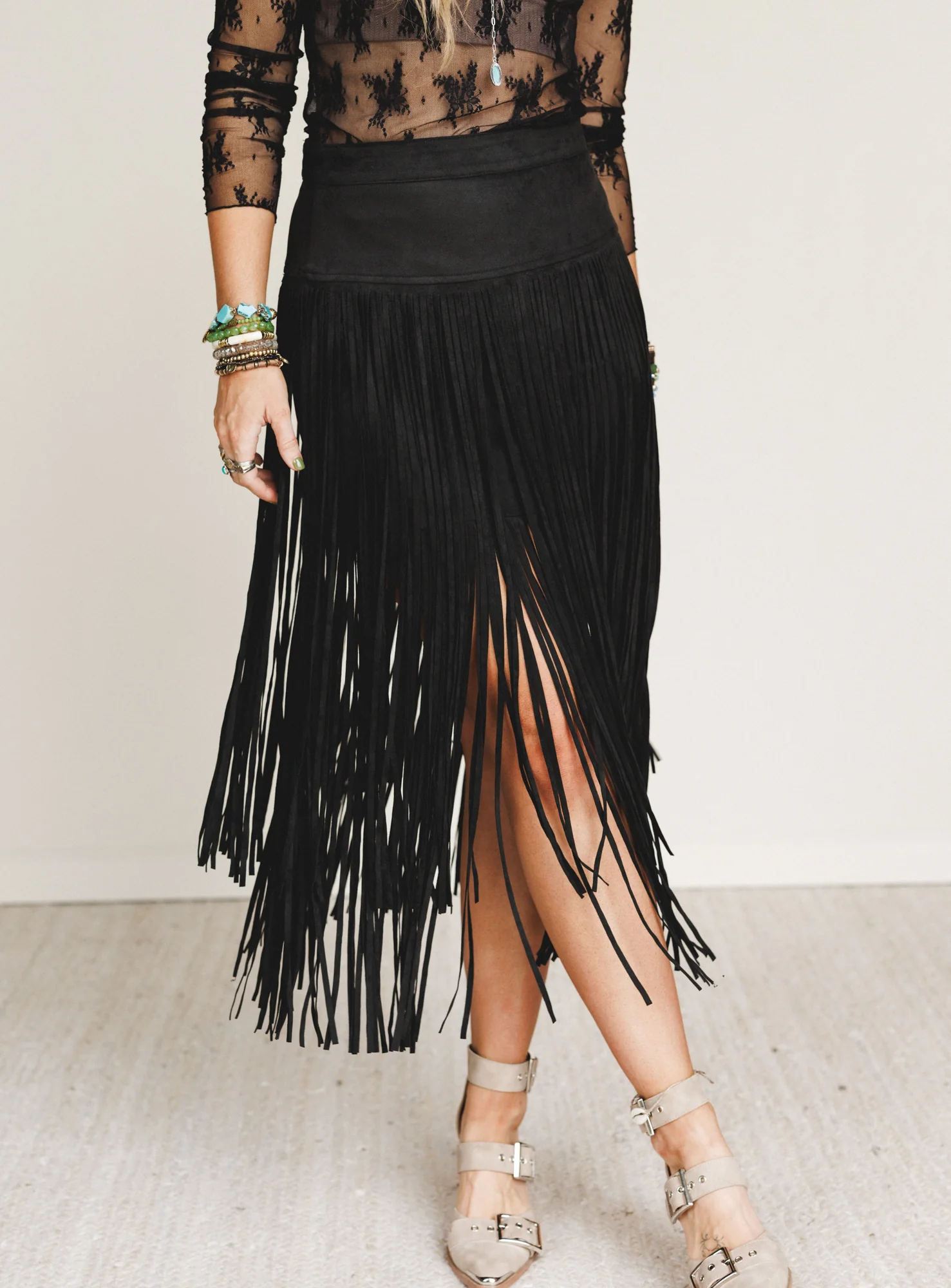 Swayed West Fringe Skirt - Black - Image 3