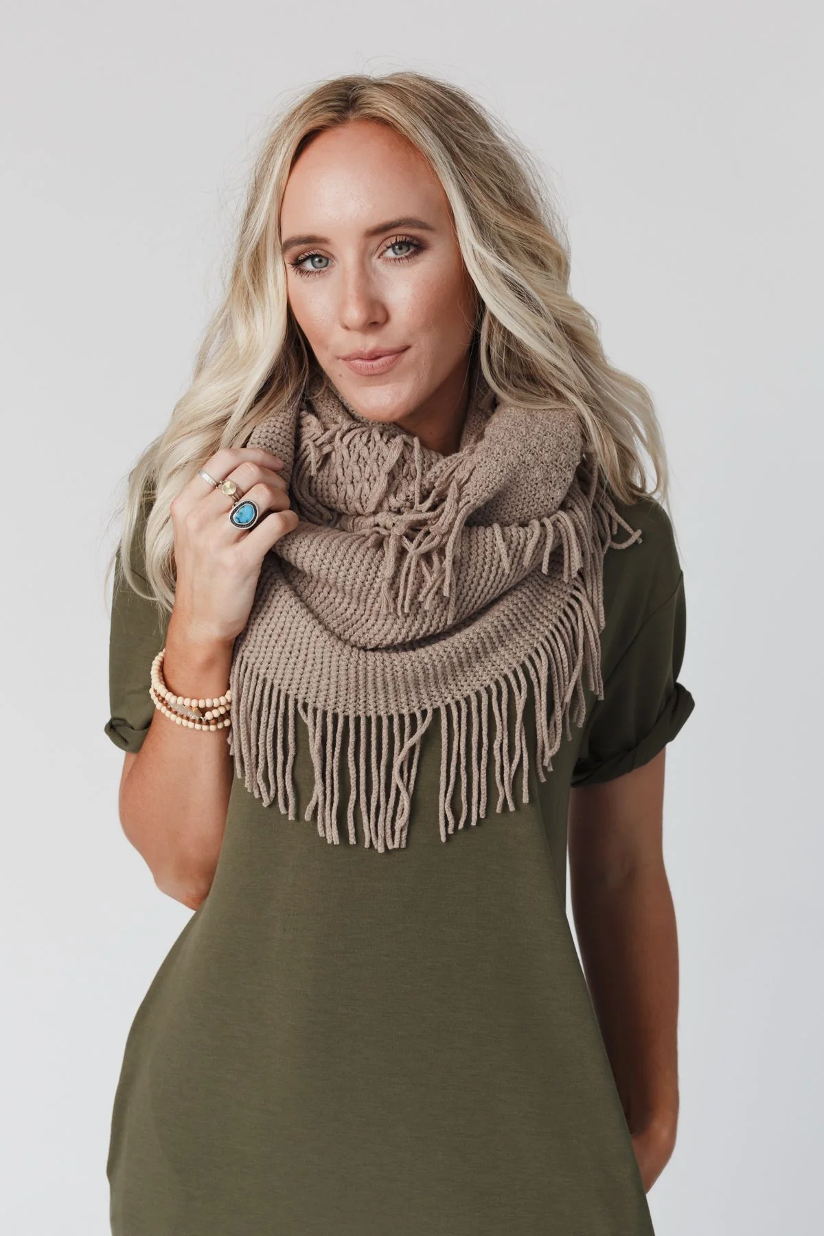 Sweet Dreams Fringe Infinity Scarf - Mocha - Image 2