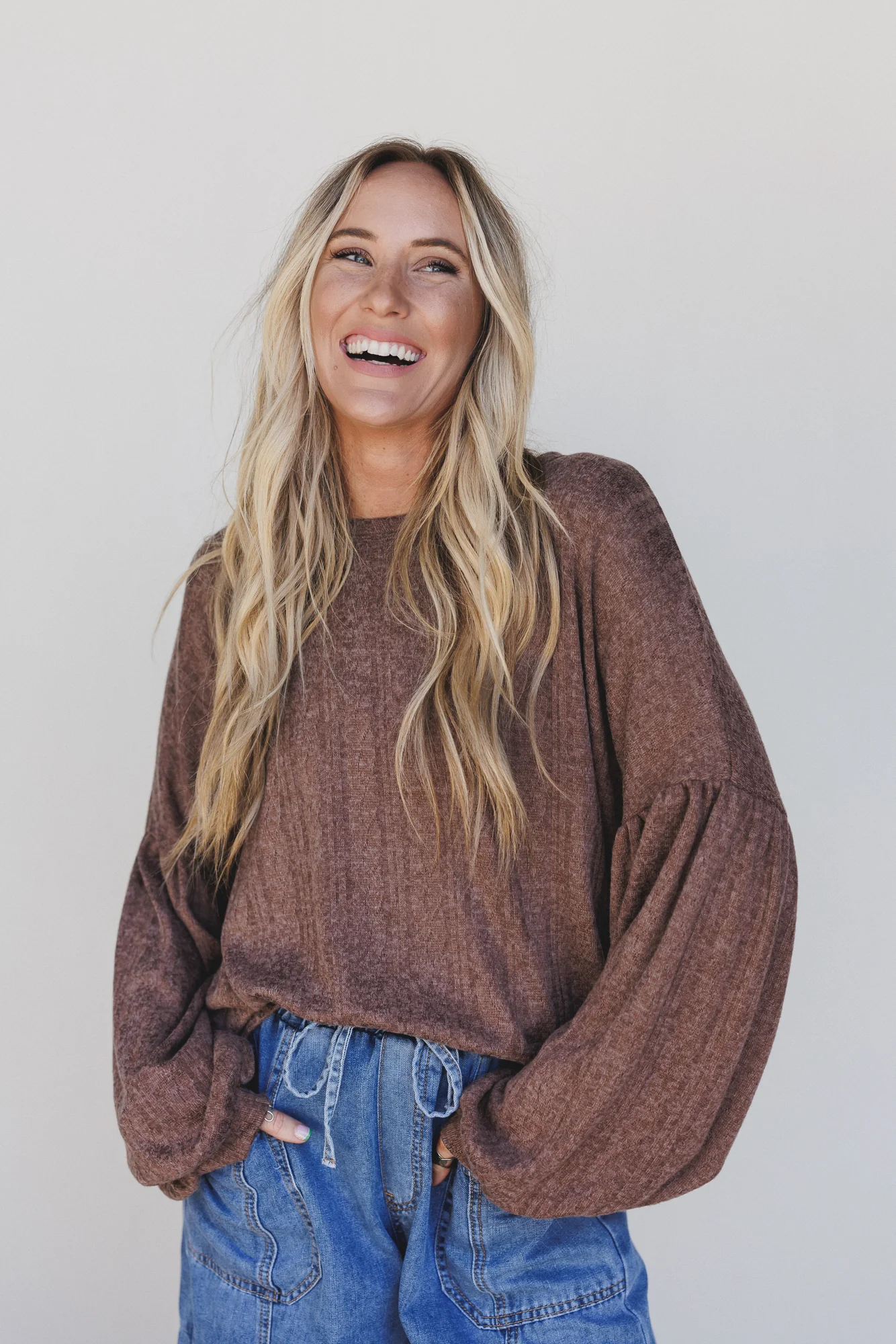 The Nest Sweet Heart Balloon Sleeve Knit Sweater - Choco