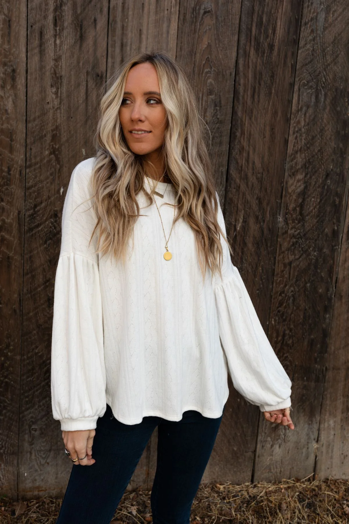 The Nest Sweet Heart Balloon Sleeve Knit Sweater - Cream - Image 6