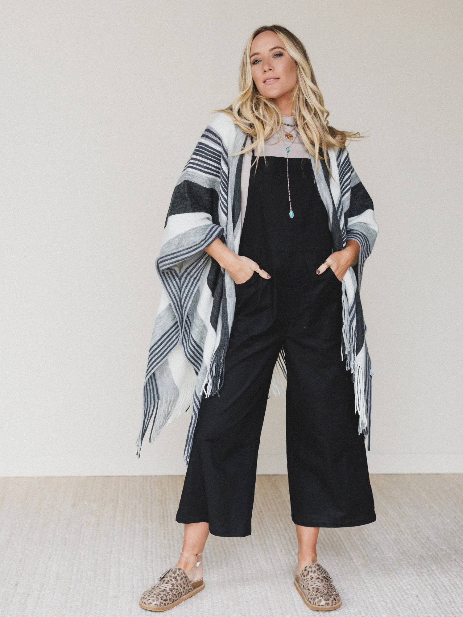 Sweet Love Striped Ruana Shawl - Gray - Image 4