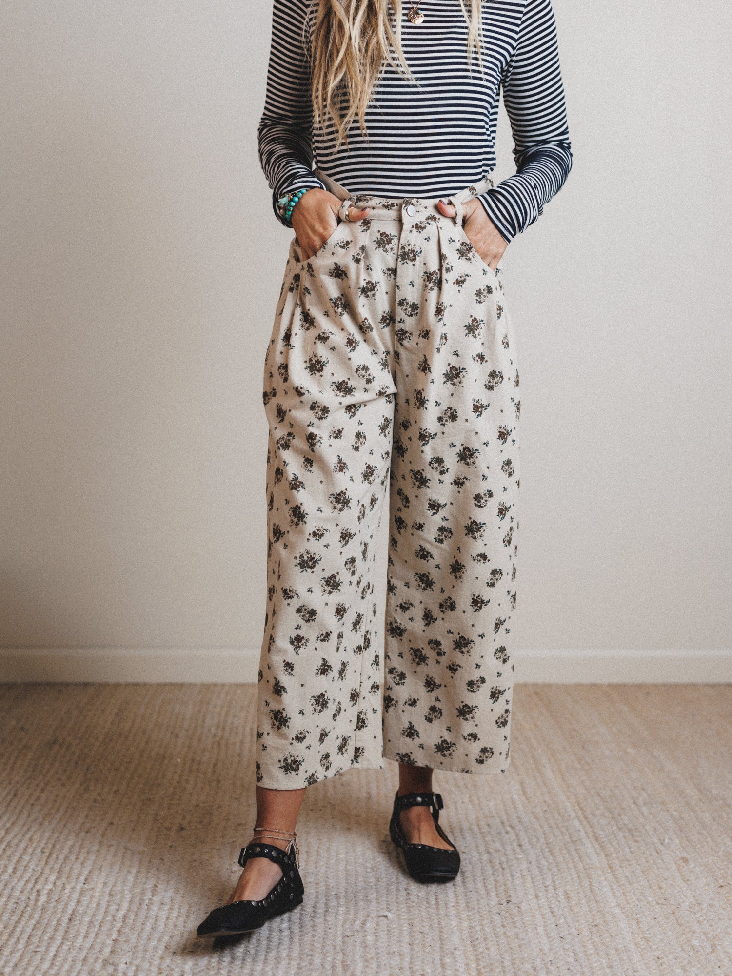 Sweet Memory Floral Pleated Pants - Natural - Image 5