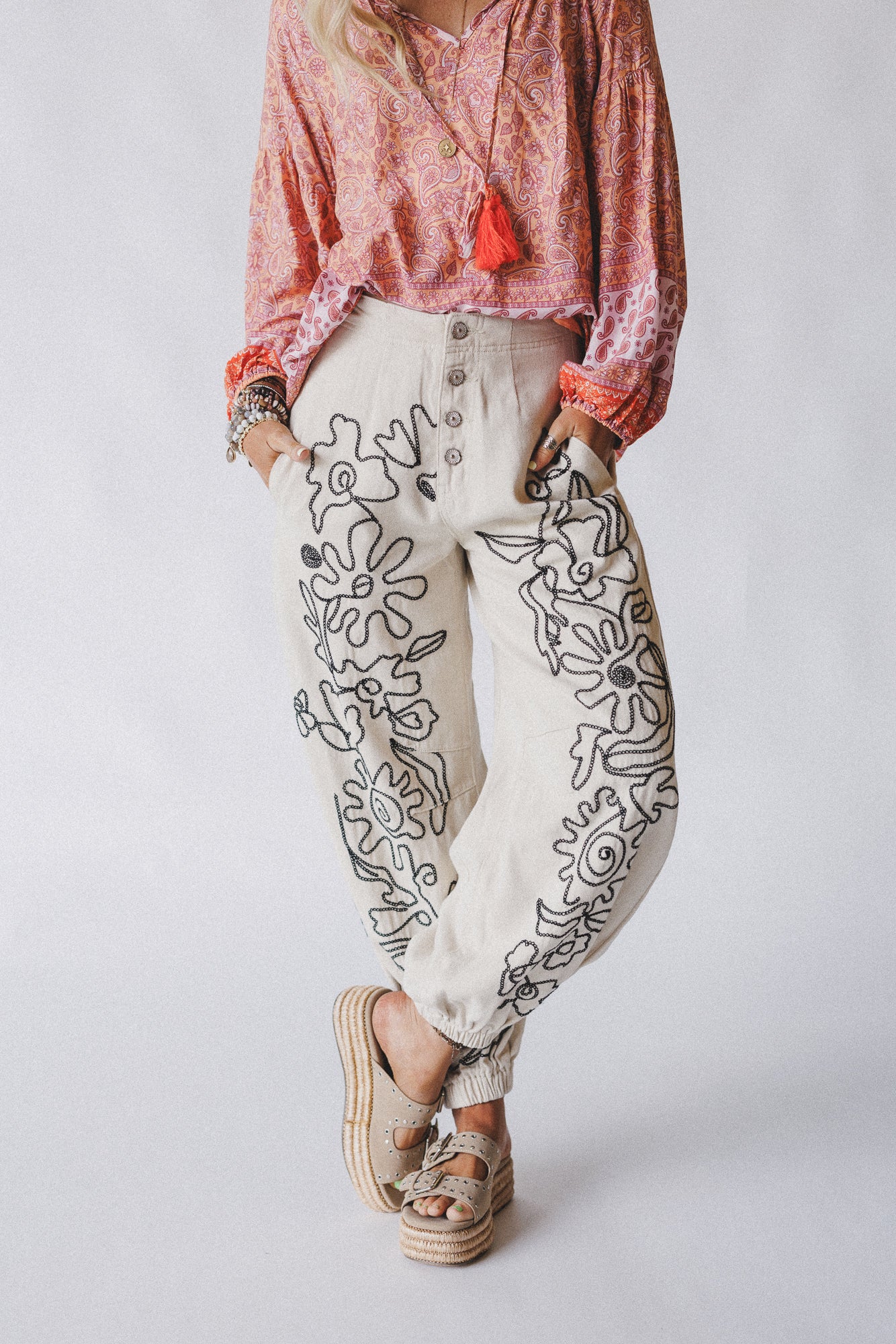 Sweet On You Embroidered Pants - Oat - Image 2