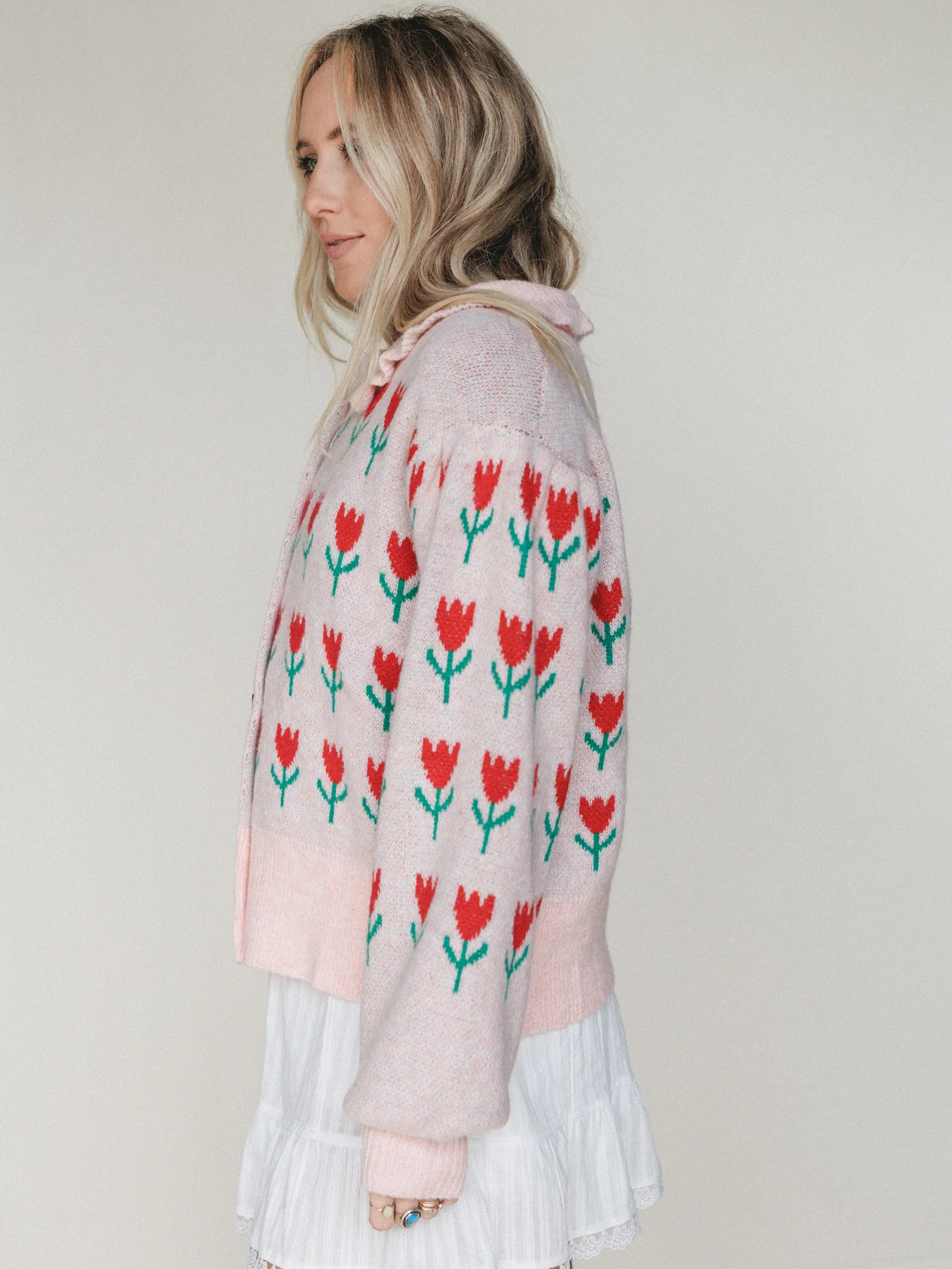 Sweet Petals Cardigan - Pink Red - Image 4