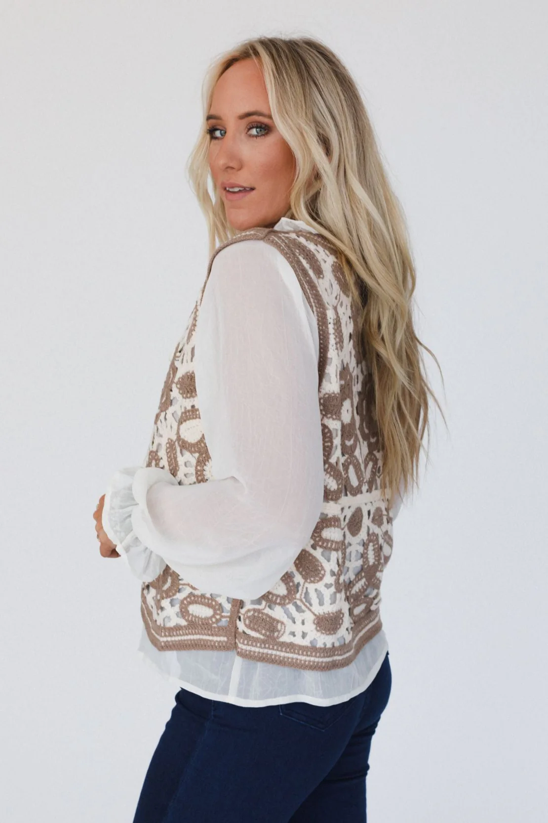Tandie Crochet Vest And Blouse Set - Ivory - Image 5