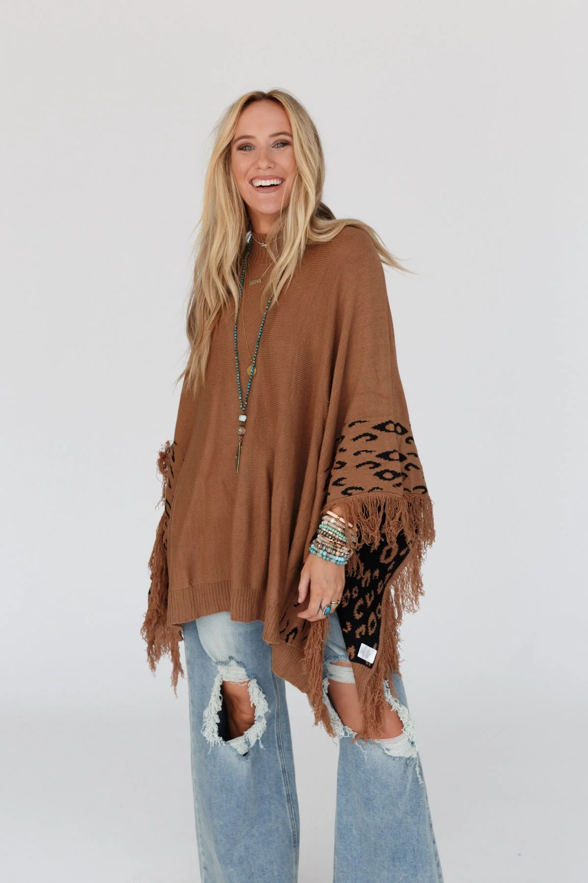 Tate Animal Print Poncho - Camel - Image 5