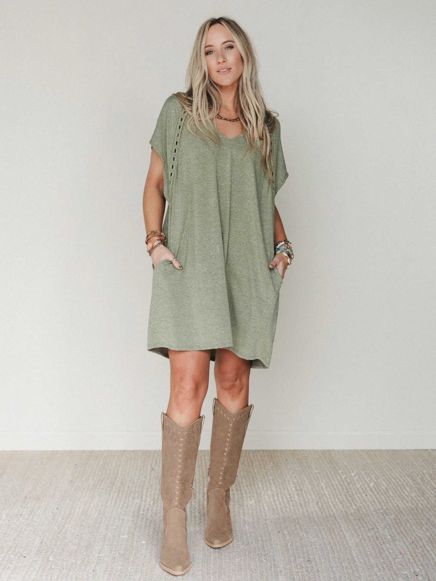 The Nest Camden Lace Tee Dress - Olive