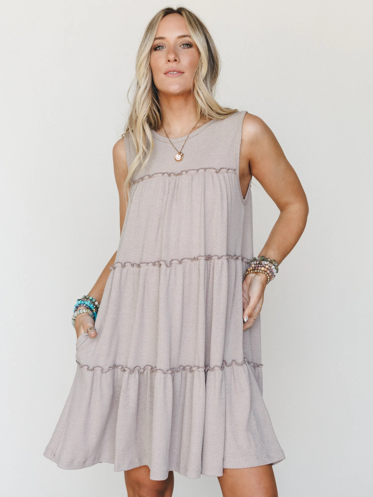 The Nest Dreamy Tiers Dress - Taupe - Image 3