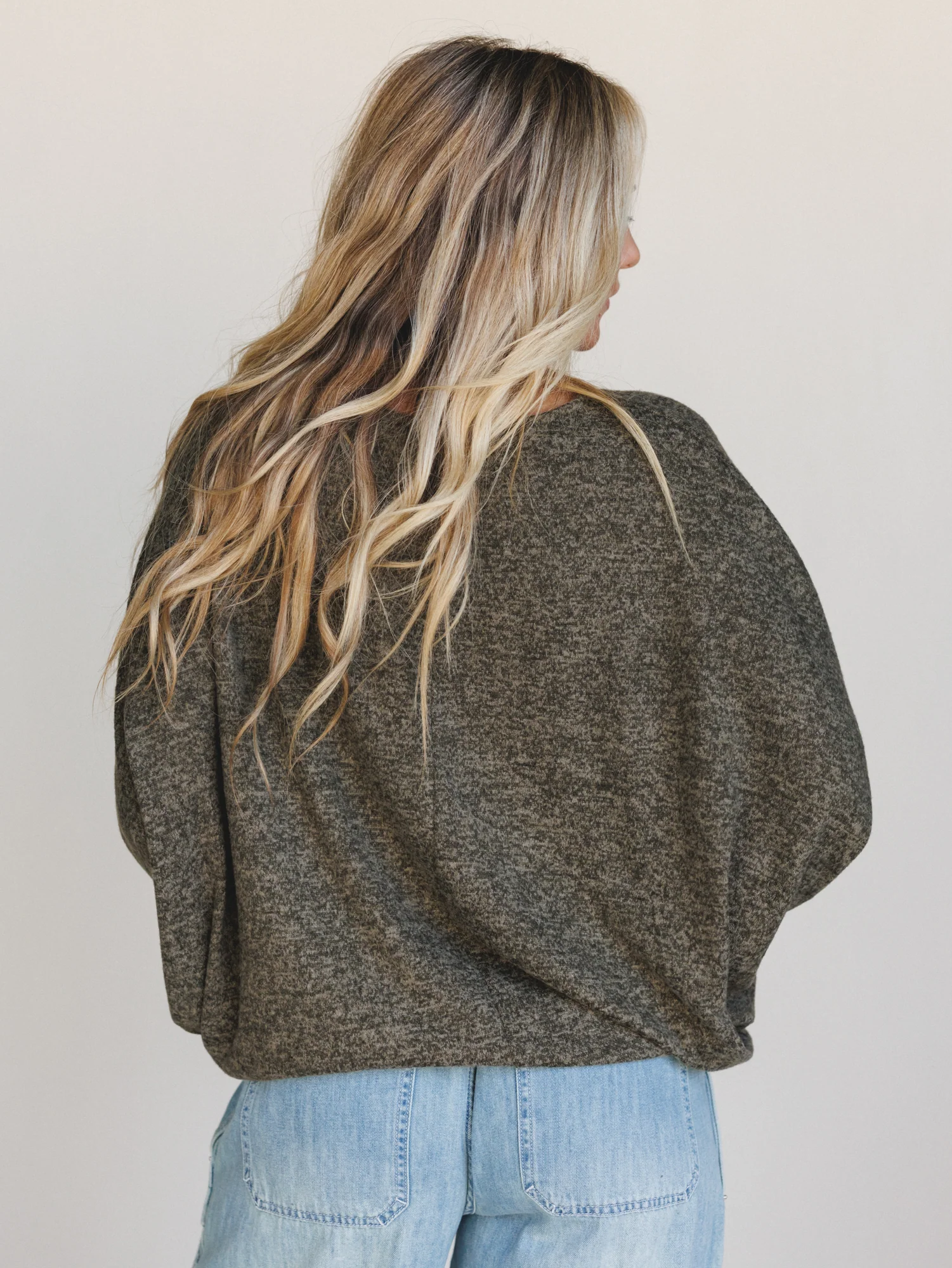 The Nest Fly With Me Batwing Sleeve Knit Sweater - Dark Olive - Image 5