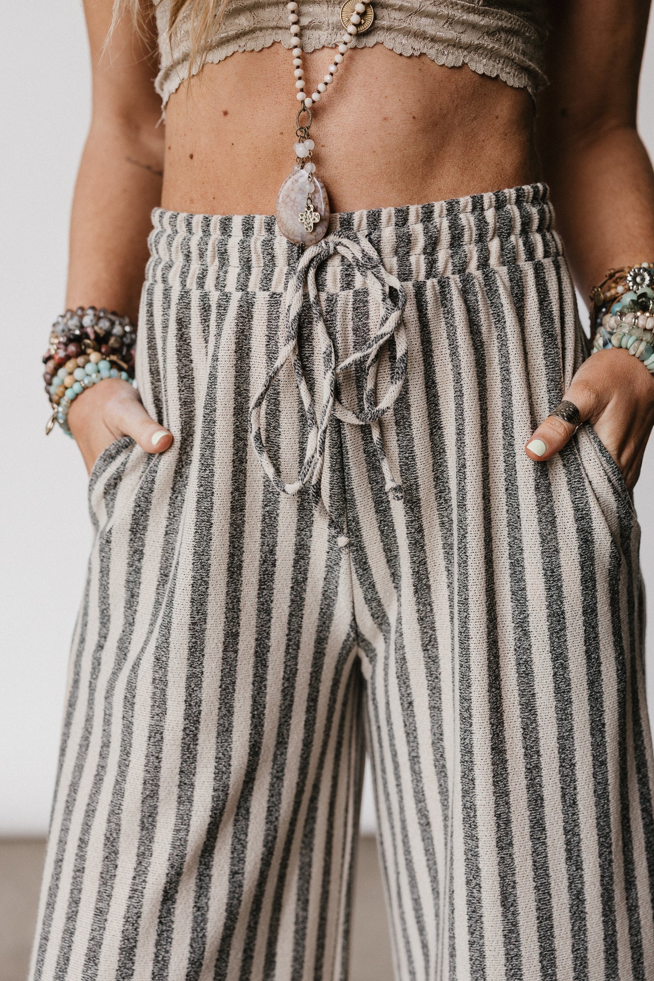 The Nest Ibiza Breeze Drawstring Pants - Taupe Black - Image 5