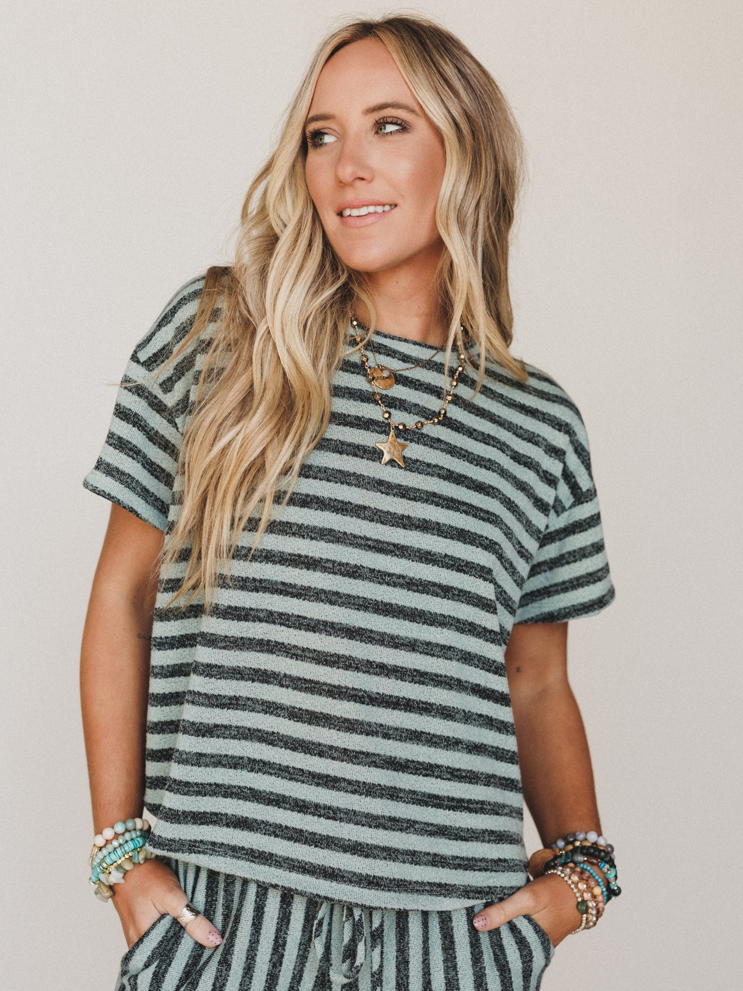 The Nest Ibiza Breeze Striped Top - Sage Black - Image 6