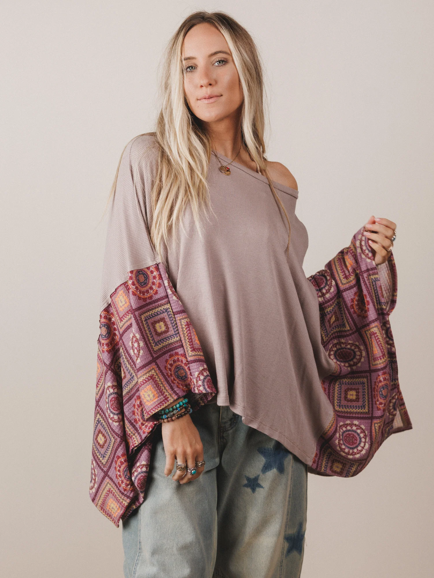 The Nest Kaleidoscope Dreams Poncho Top - Dark Mocha