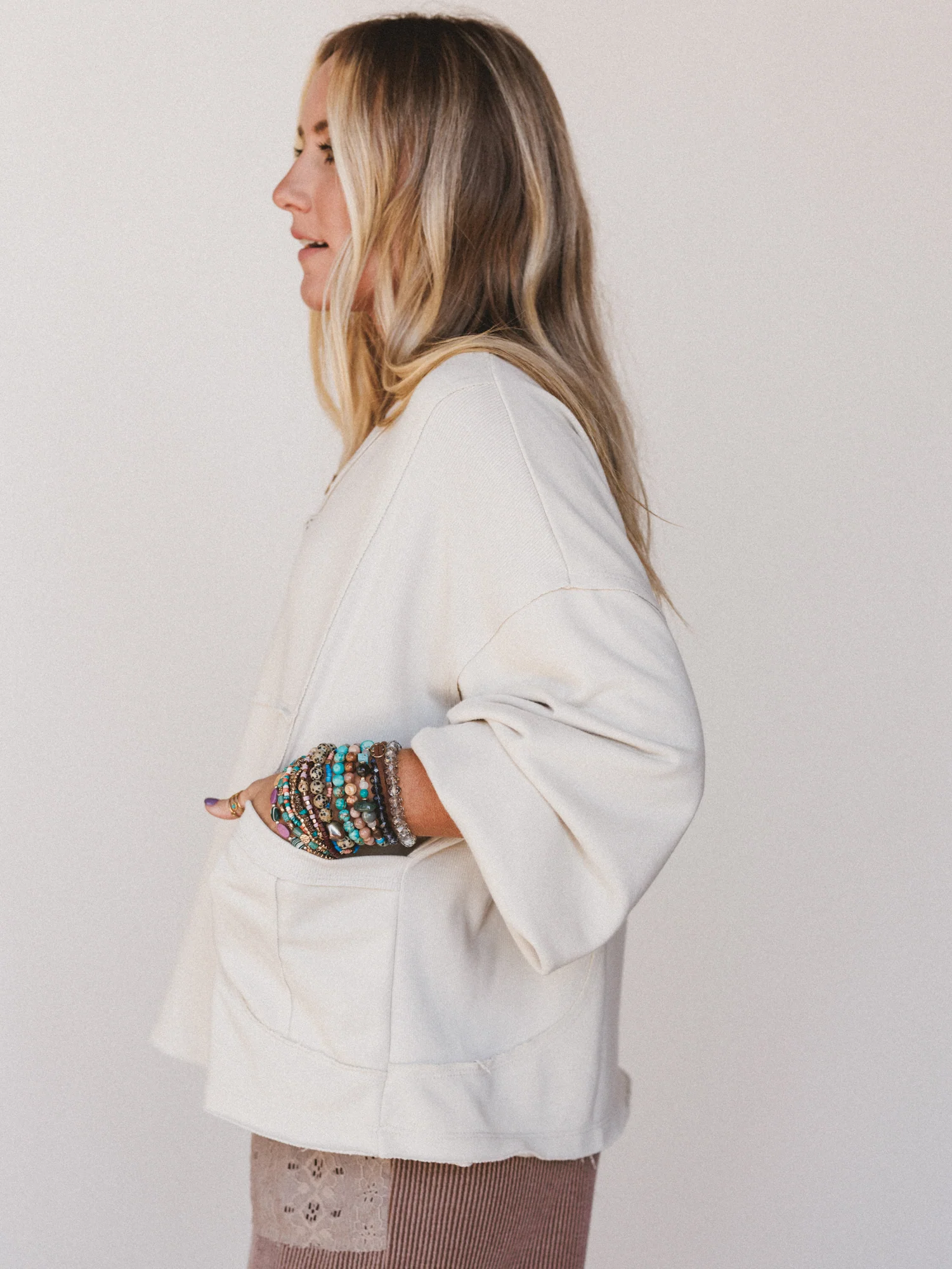 The Nest Karli Knit Pocket Top - Beige - Image 2