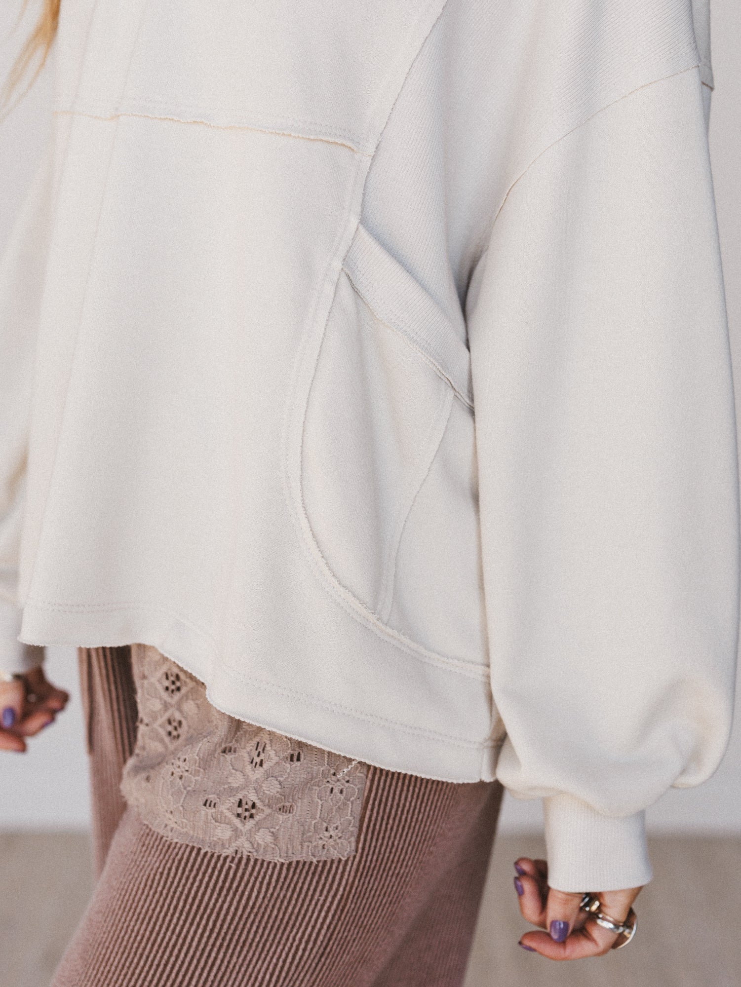 The Nest Karli Knit Pocket Top - Beige - Image 3