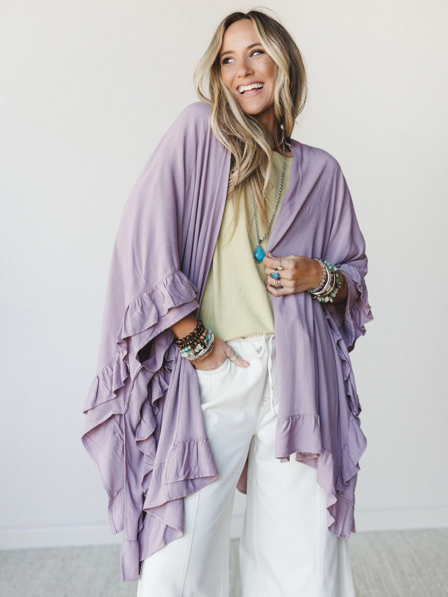 The Nest Let Me Ruffled Kimono - Pale Plum - Image 4