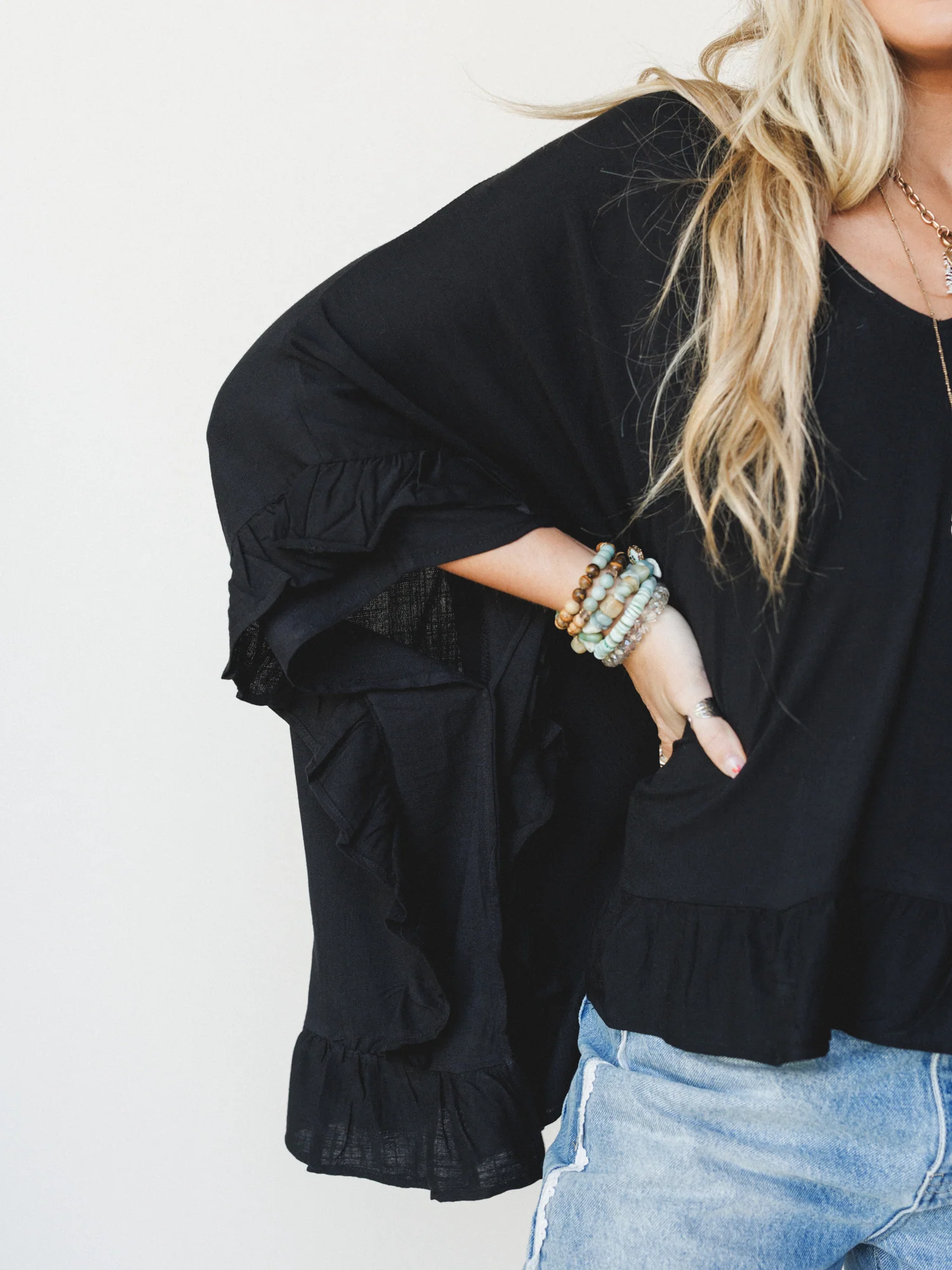 The Nest Let Me Ruffled Poncho Top - Black - Image 3