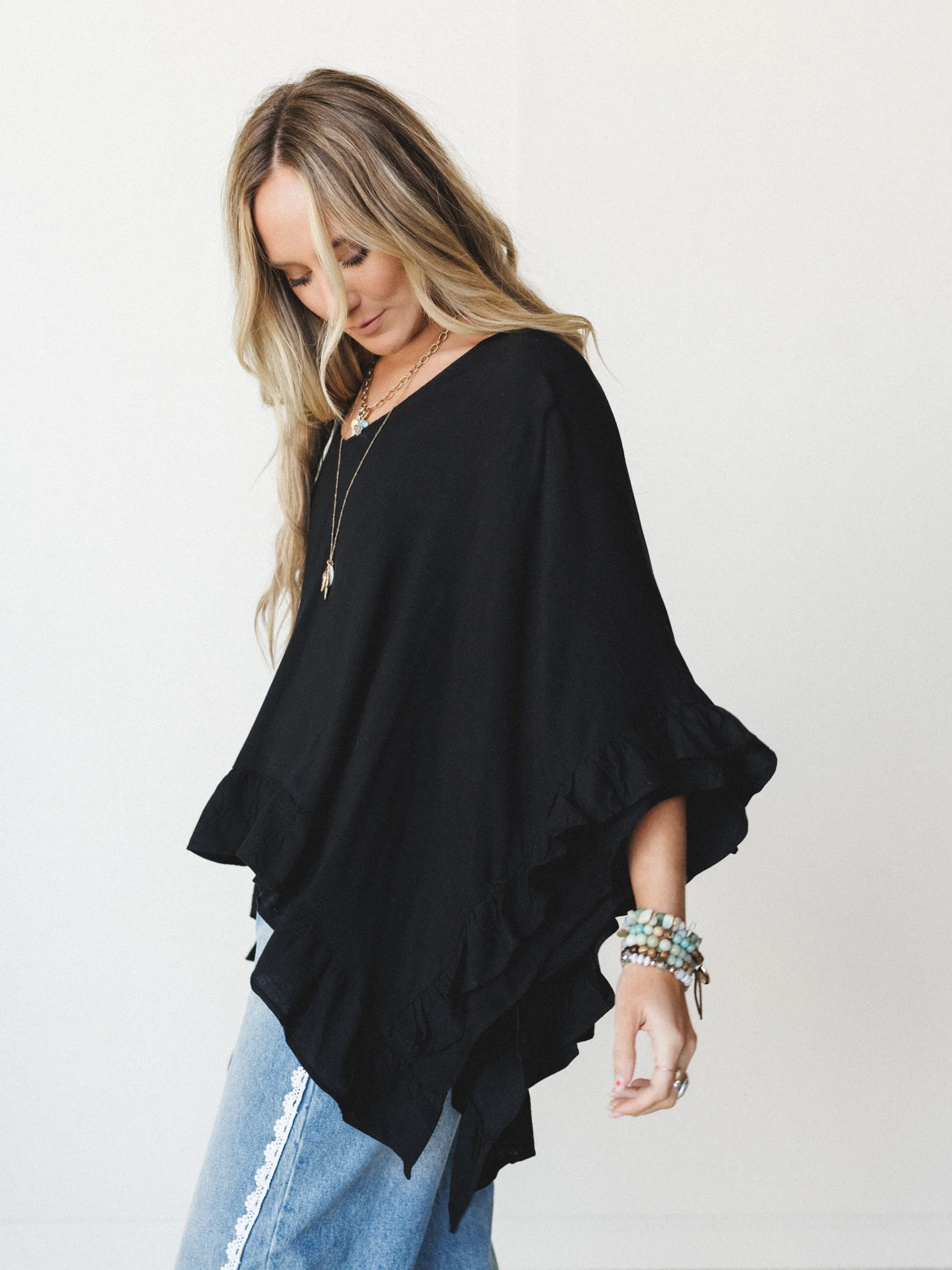 The Nest Let Me Ruffled Poncho Top - Black - Image 4
