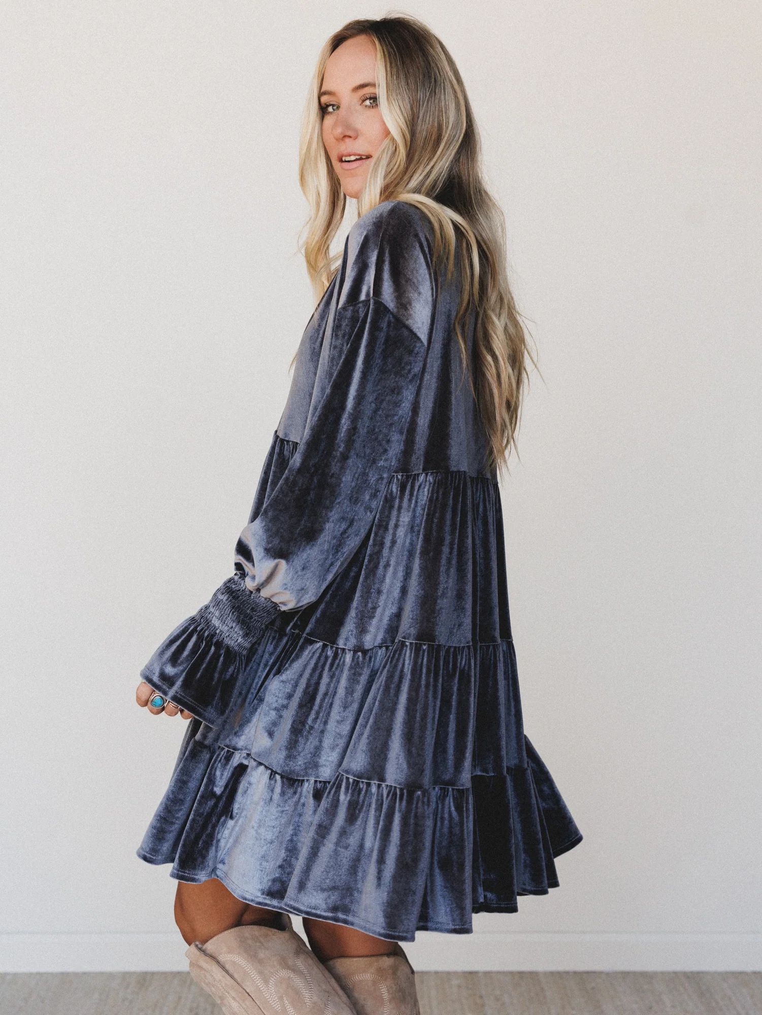 The Nest Maddie Velvet Dress - Charcoal - Image 5