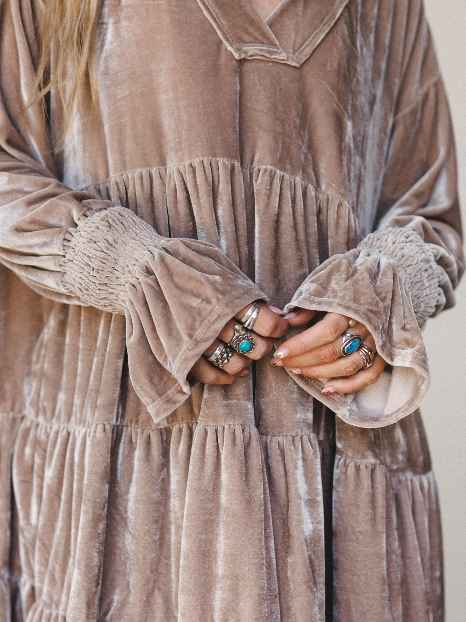 The Nest Maddie Velvet Dress - Taupe - Image 3