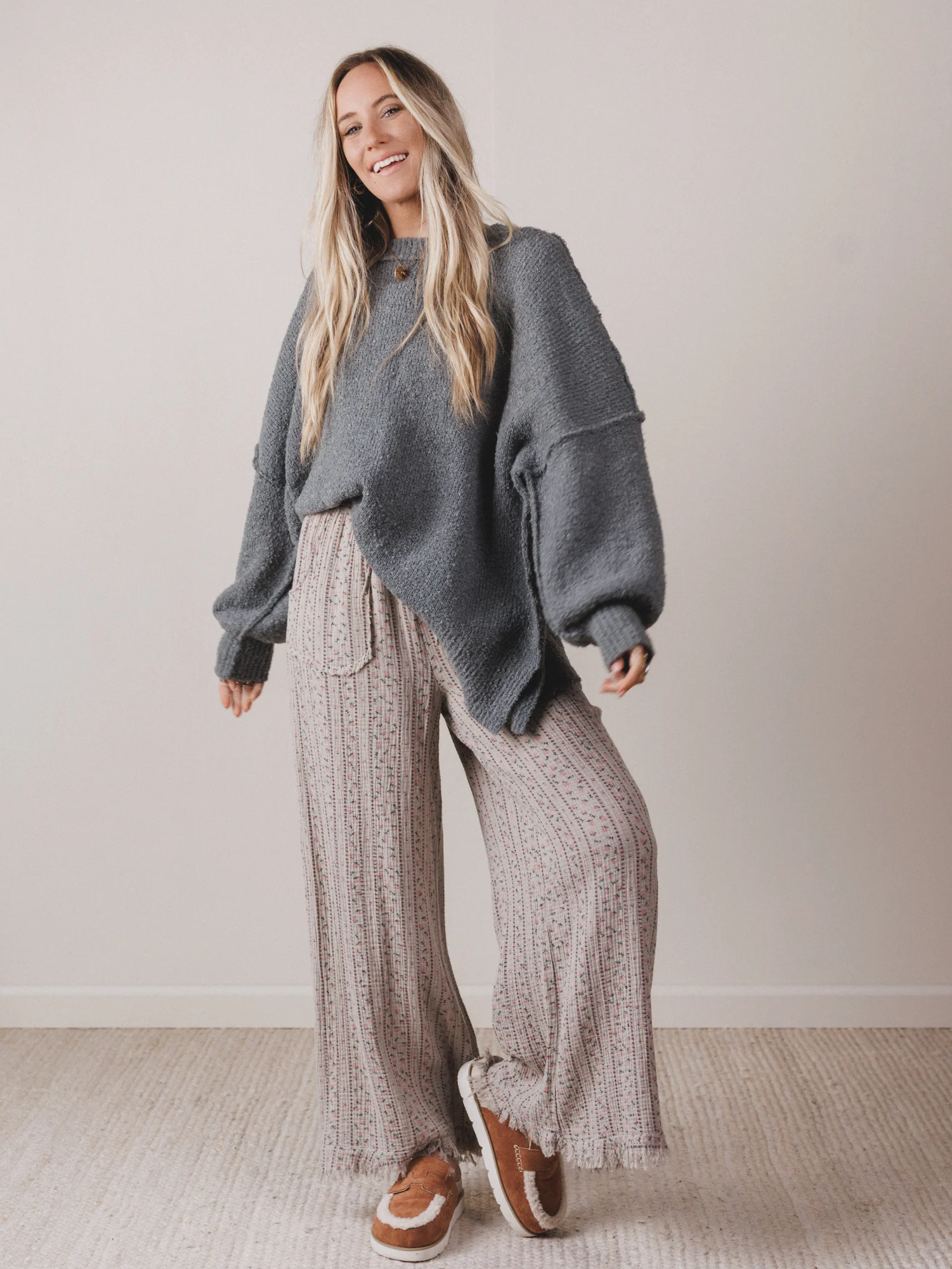 The Nest Sandra Wide Leg Ruffle Pant - Taupe - Image 4