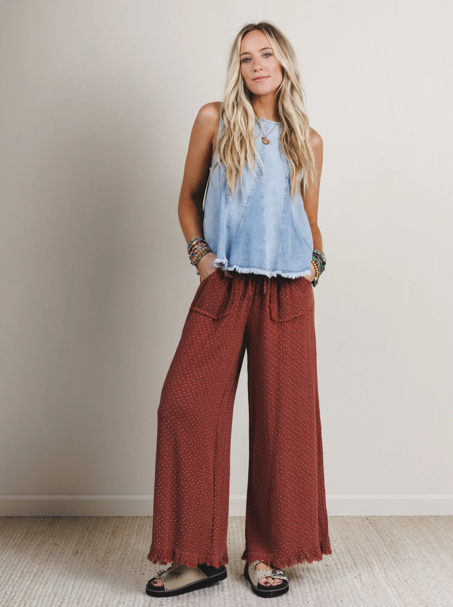 The Nest Sandra Wide Leg Ruffle Pant - Teracotta - Image 6