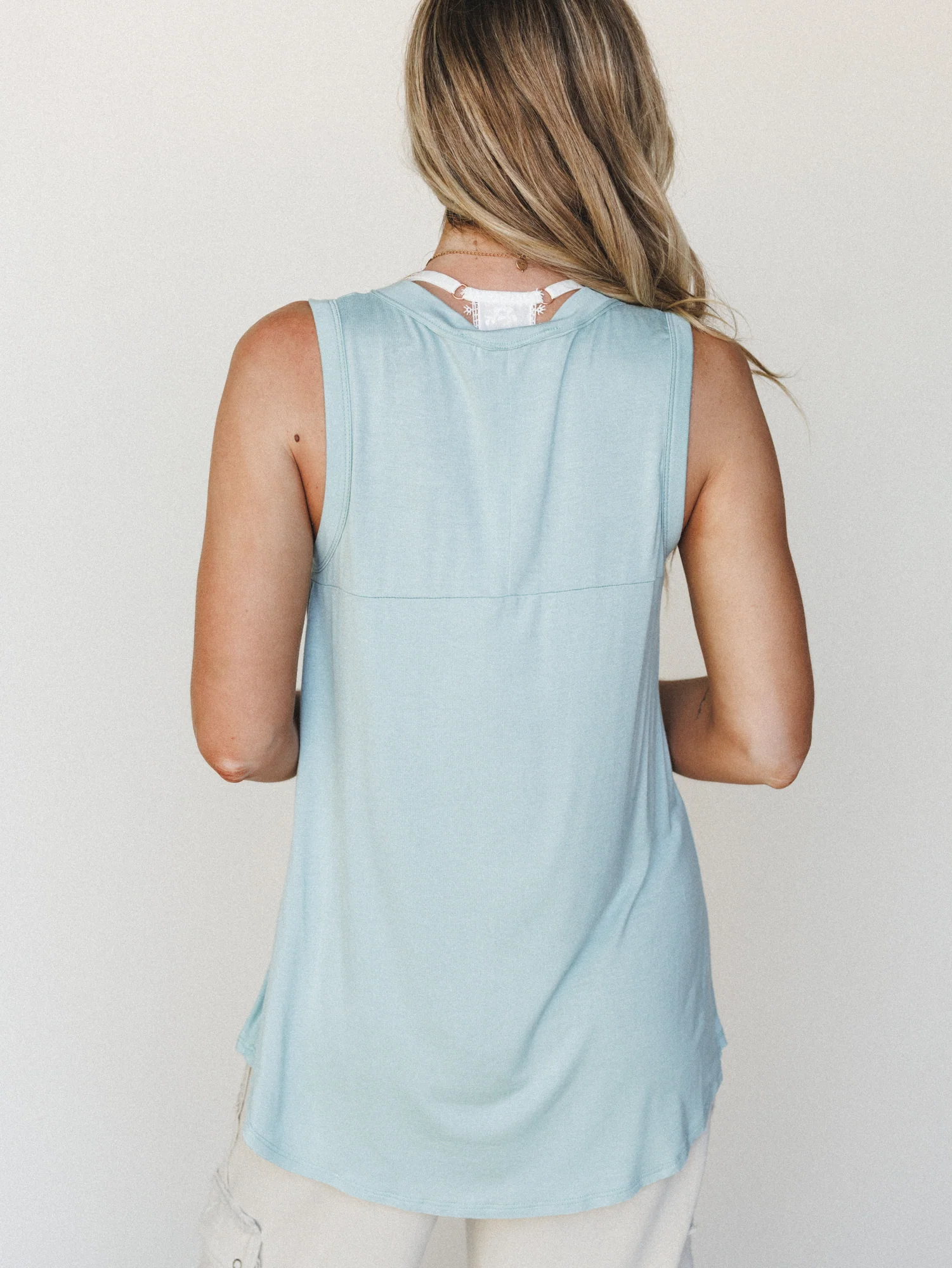The Nest Shelli Henley Tank Top - Washed Seafoam - Image 5