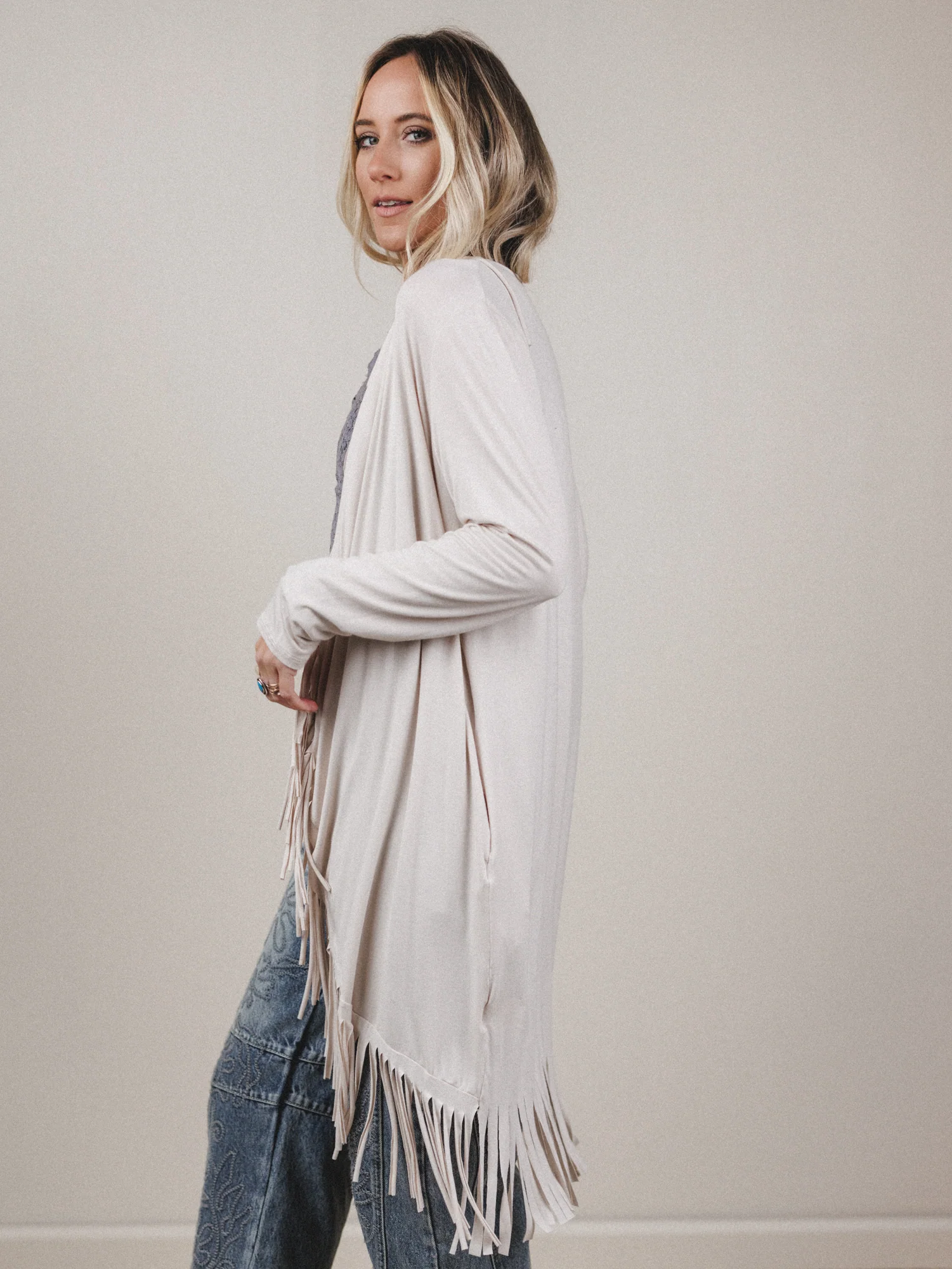 The Nest Showstopper Fringe Cardigan - Oat - Image 5