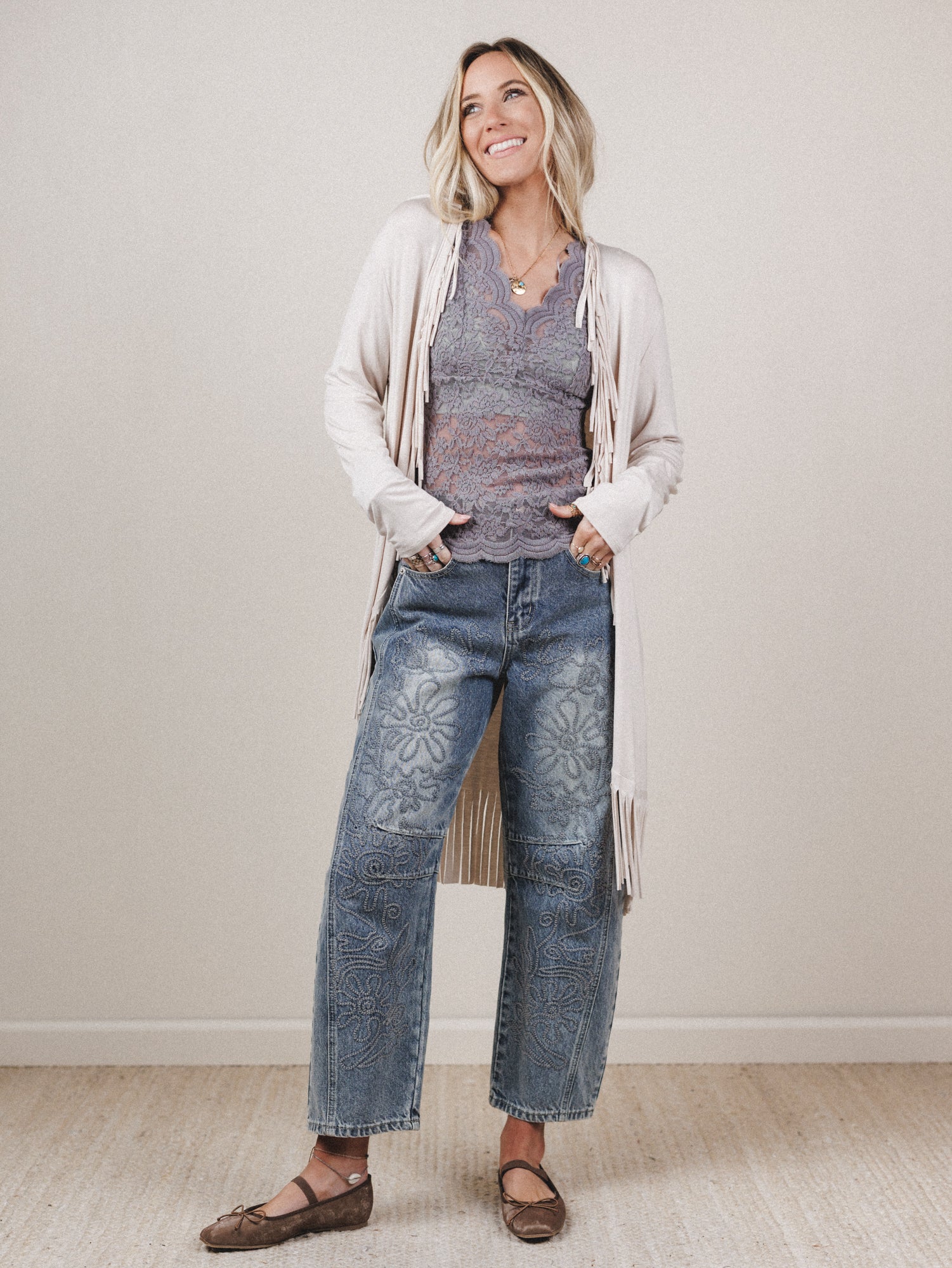 The Nest Showstopper Fringe Cardigan - Oat - Image 6