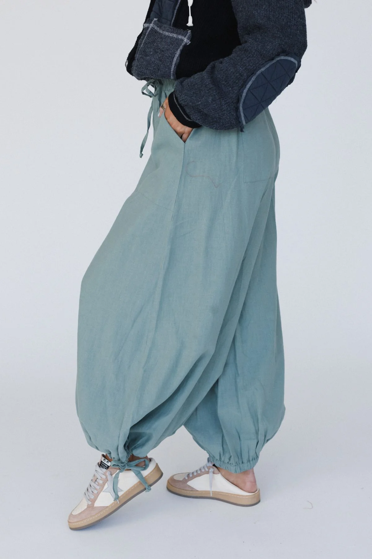 The Nest Theadora Wide Leg Cinched Pants - Light Olive - Image 3