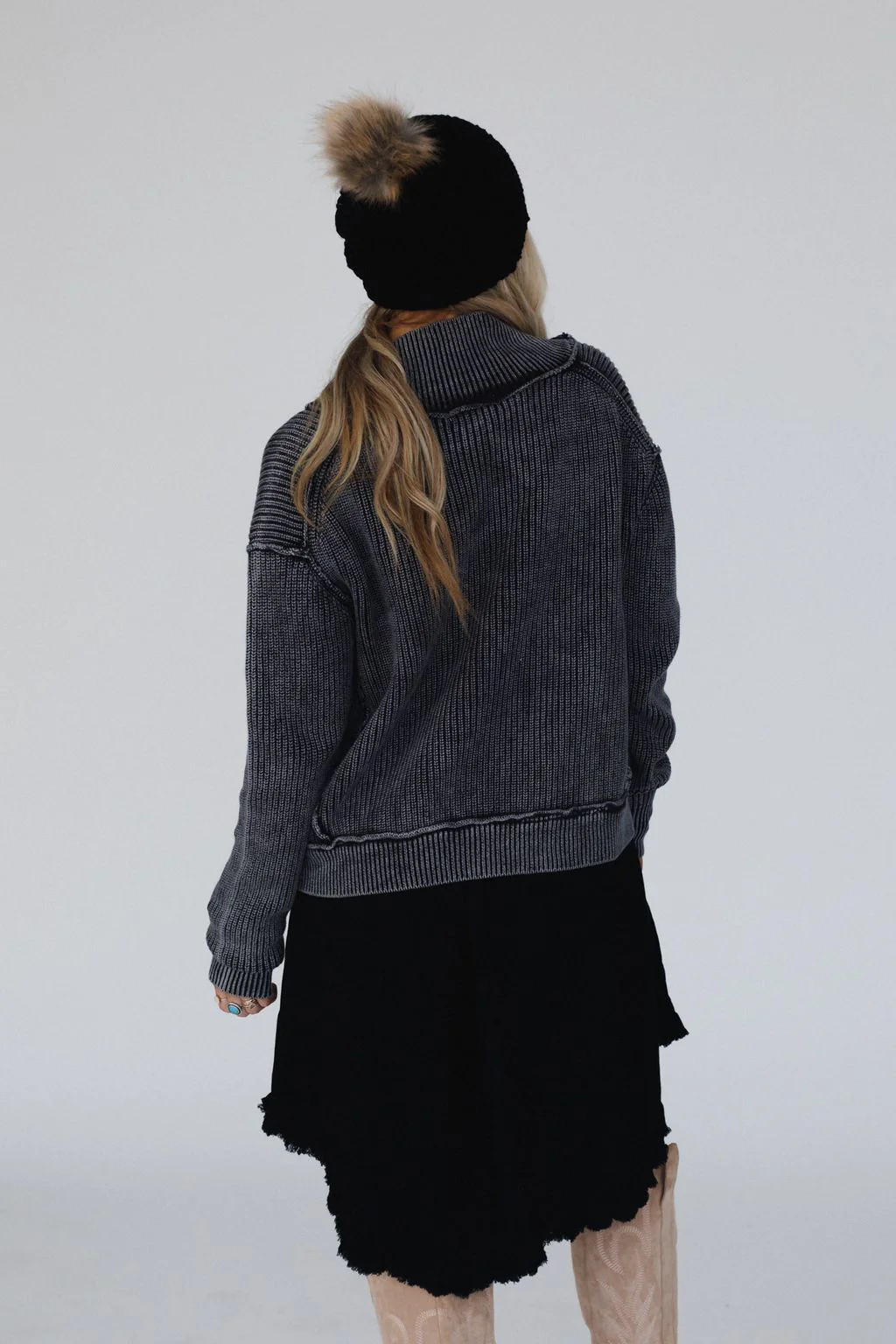 Tillie Washed Sweater Cardigan - Black - Image 3