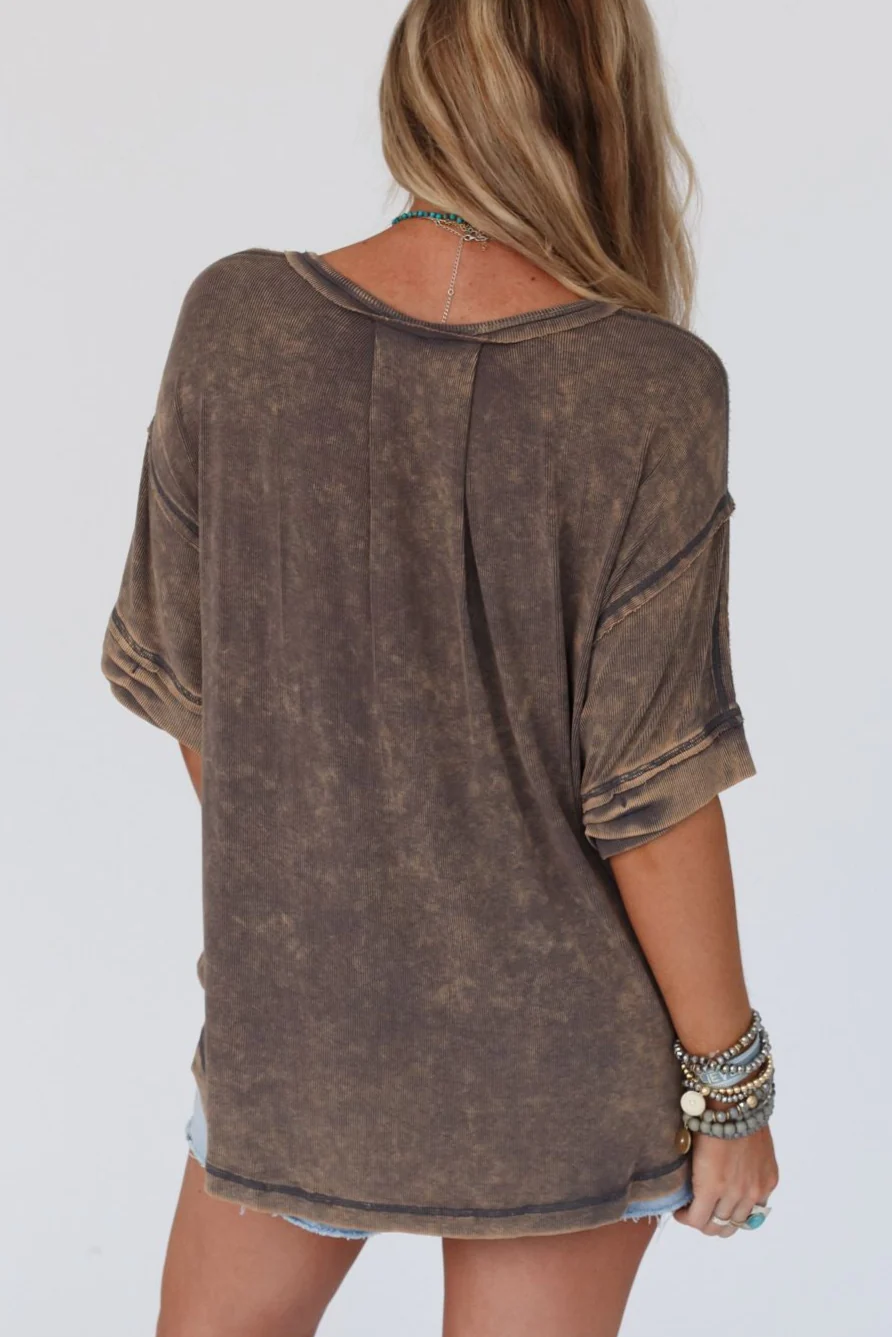 Time Flies Round Hem Top - Gray Brown - Image 4