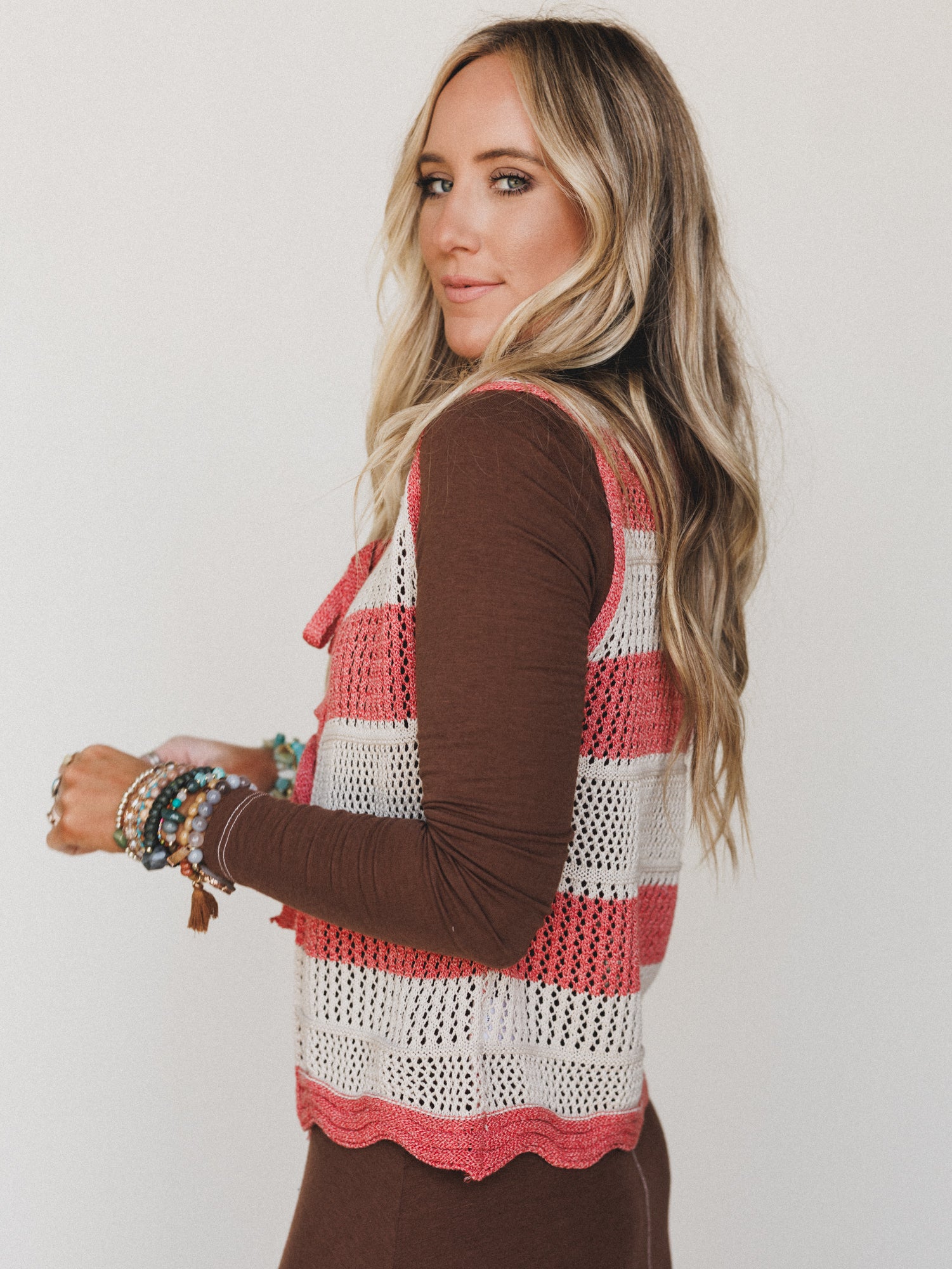 Wave Line Knit Vest - Coral Red - Image 3