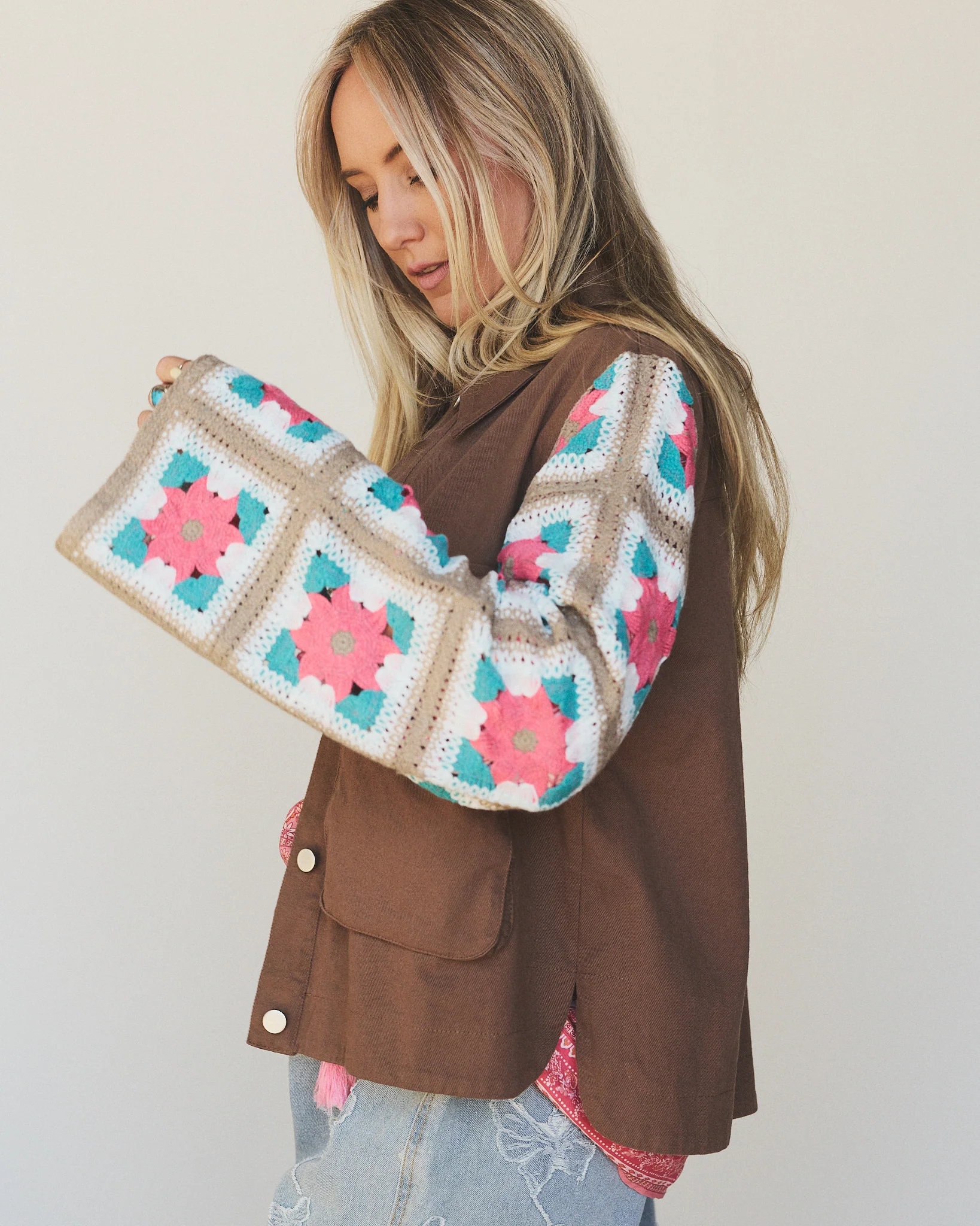 Willow Bloom Crochet Jacket - Light Brown