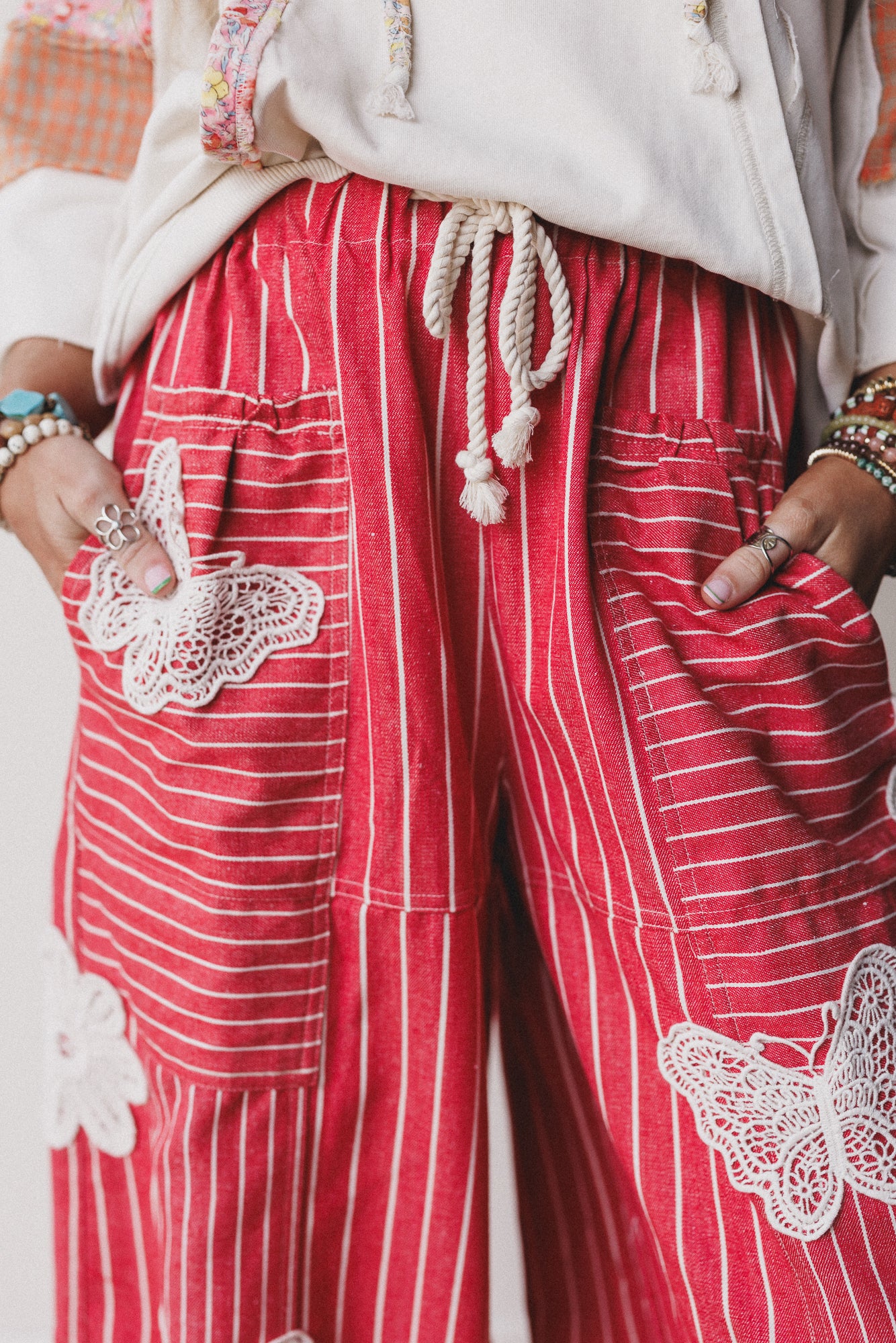 Winged Wanderer Patchwork Barrel Pants - Red - Image 3