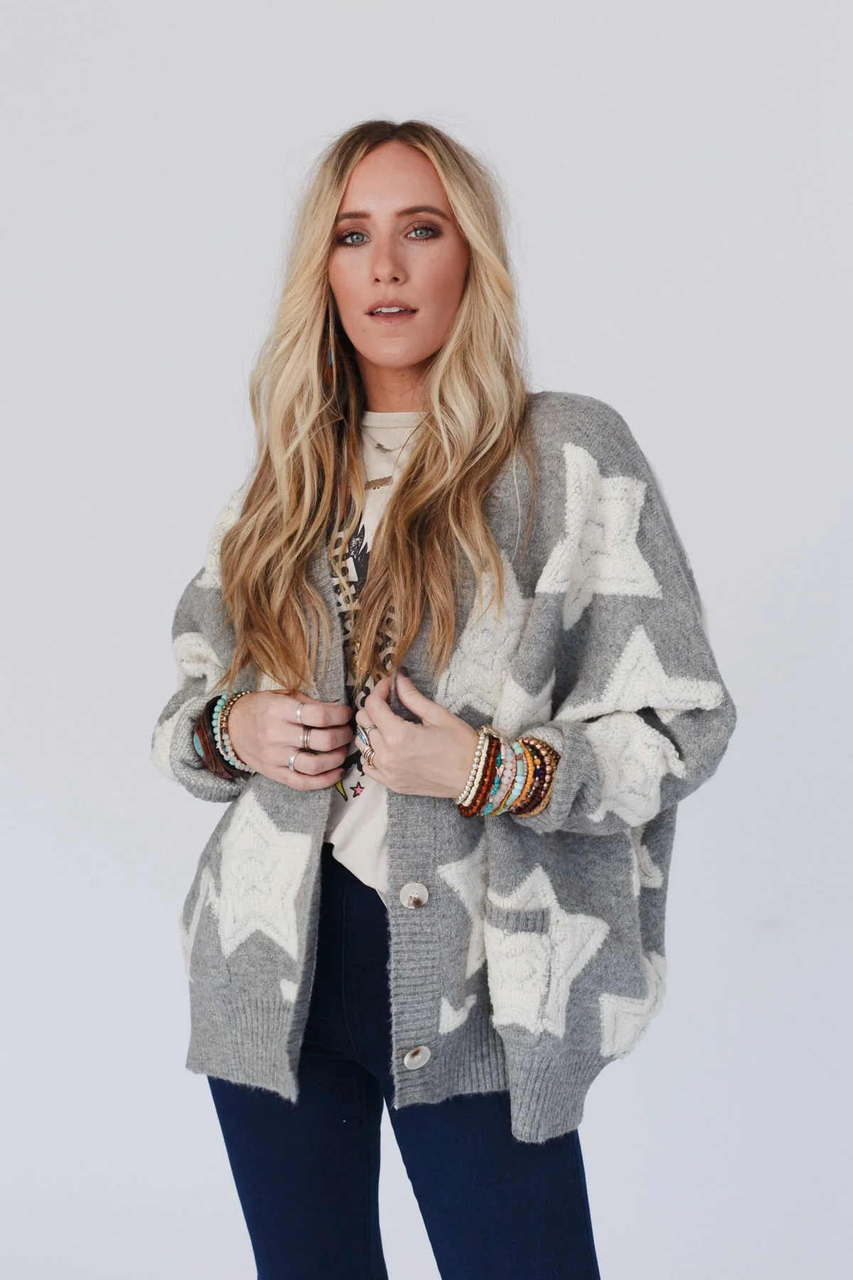 Wrapped In Stars Oversized Cardigan - Gray - Pre Order - Image 2