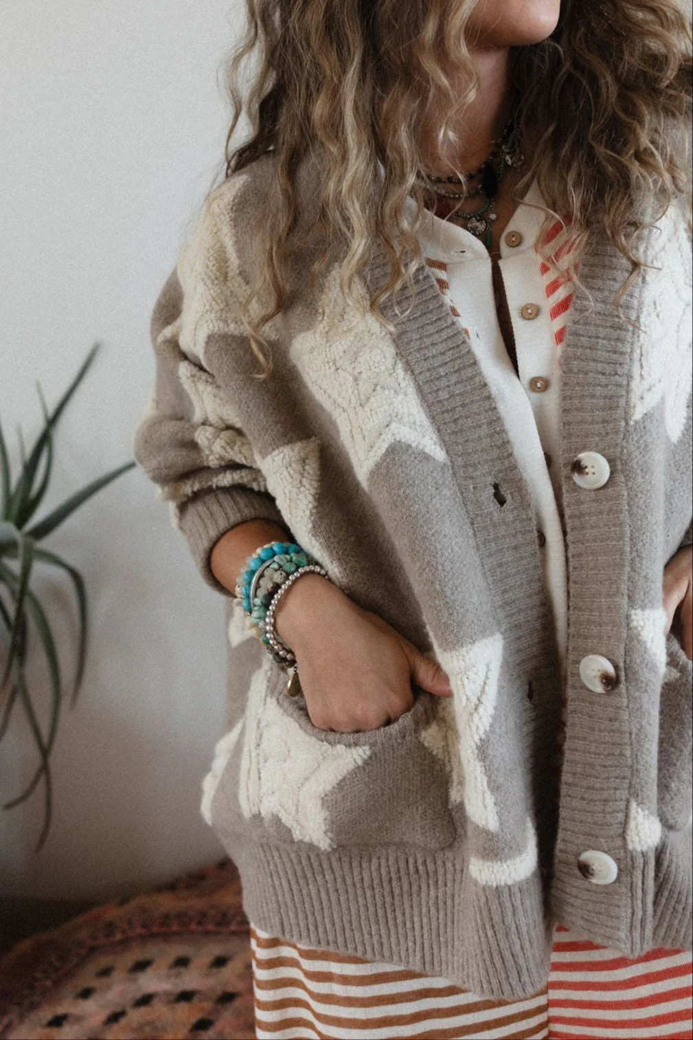 Wrapped In Stars Oversized Cardigan - Taupe - Image 10