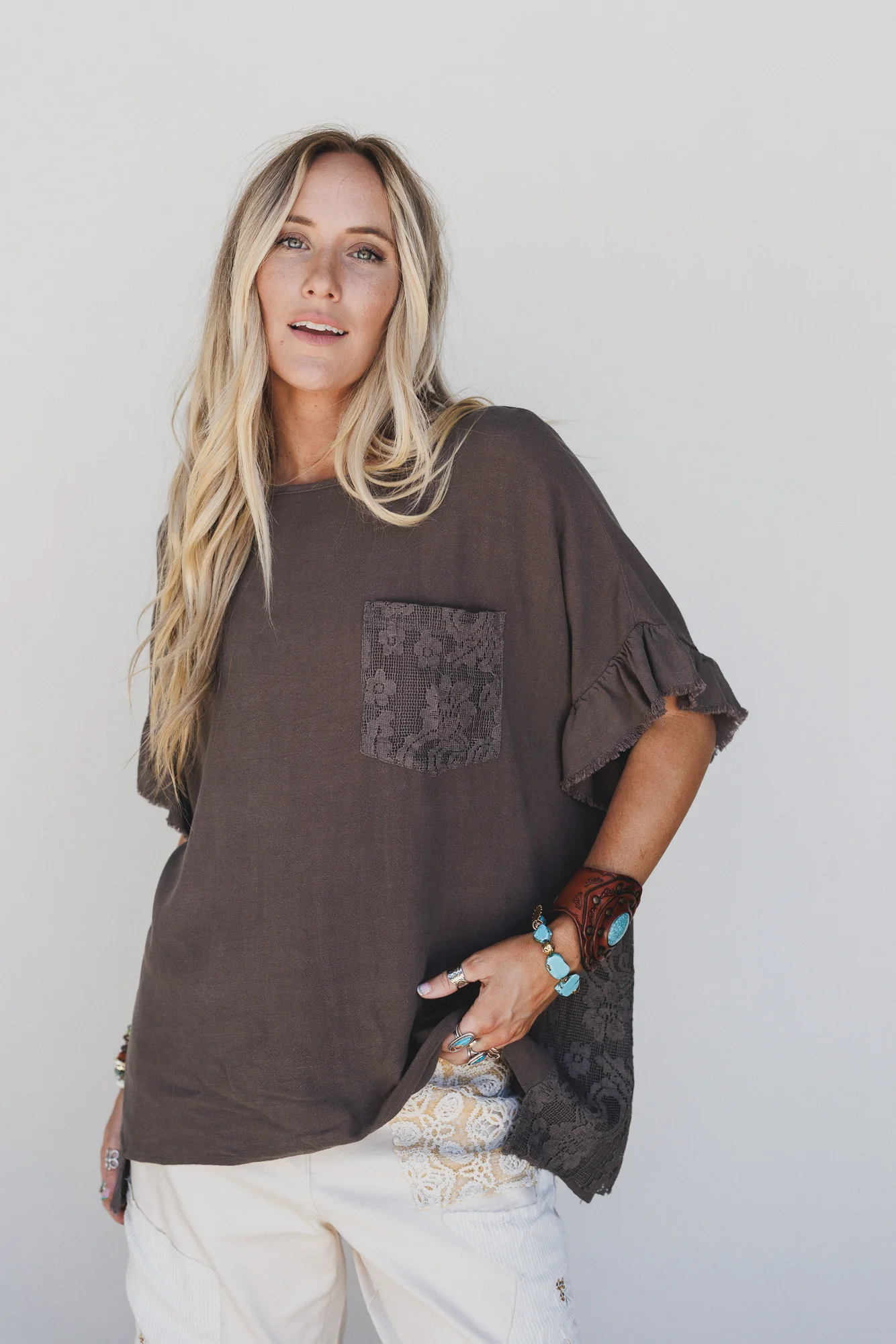 Zhara Lace Back Top - Ash Brown - Image 3